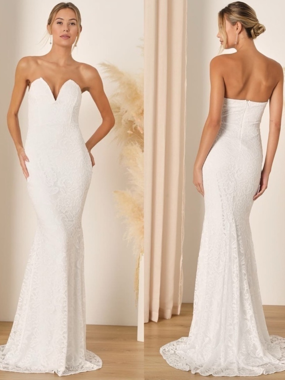 NWT Lulu's Gorgeous Love White Strapless Lace Mermaid Gown